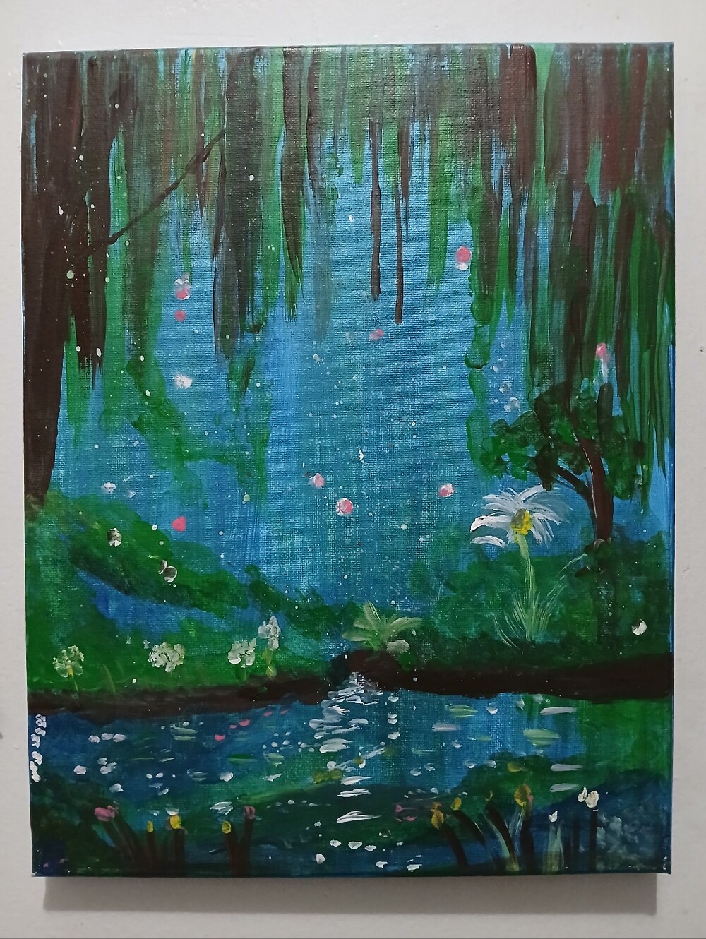Hand-Painted Blue & Green Botanical Canvas Wall Art - 11 × 14